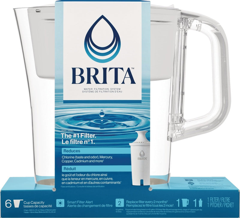 Brita Denali Water Filter Pitcher with Standard Filter, BPA Free, 6 Cup Capacity, White Q1
