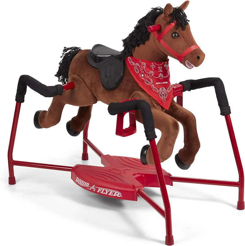 Brown plush interactive riding horse I0