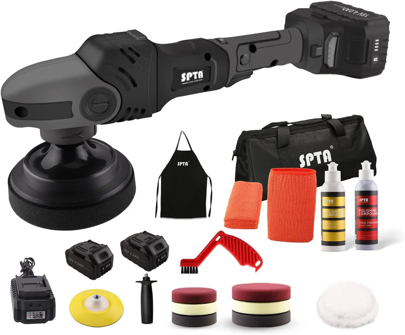 Buffer Polisher, 18V Cordless Rotary Polisher, 4Inch & 5Inch Car Polisher with 7 Variable Speed 2Pcs 4.0Ah Battery, 2 Backing Plate, 6 Polishing Pads, 2 Wool Pads for Car Polishing and Waxing Y5