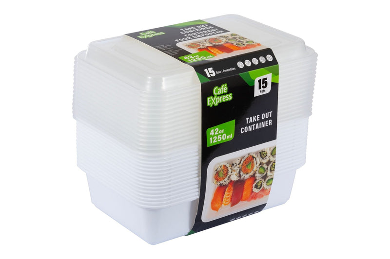 Cafe Express Rectangular Take Out Containers, 1.25-L, 15-pk H6
