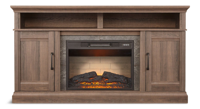 CANVAS Abbotsford Media Console Electric Fireplace TV Stand, 60-in, 1400W, Includes Remote Control, Brown K5