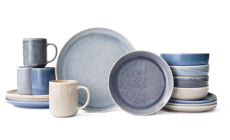 CANVAS Agora 4-Tone Stoneware Dinnerware Set with Mugs, Serves 4, 16-pc, Coastal Blue F1