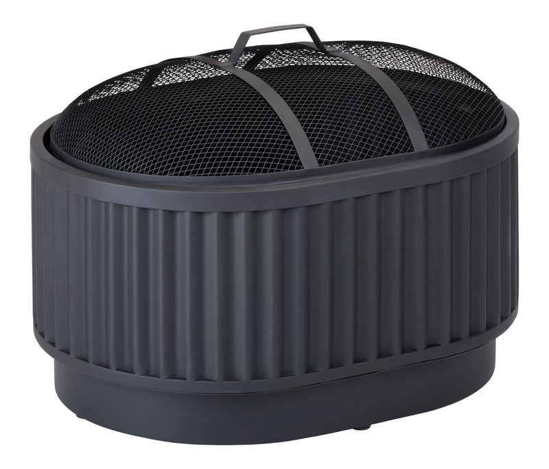 CANVAS Barbeau Oval Outdoor Fluted Wood Firepit, 28-in, Black U5