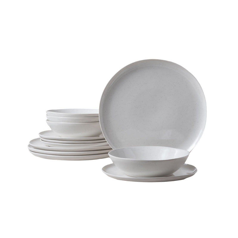 CANVAS Bettina Glossy Stoneware Dinnerware Set, Serves 4, 12-pc, White Speckle T1