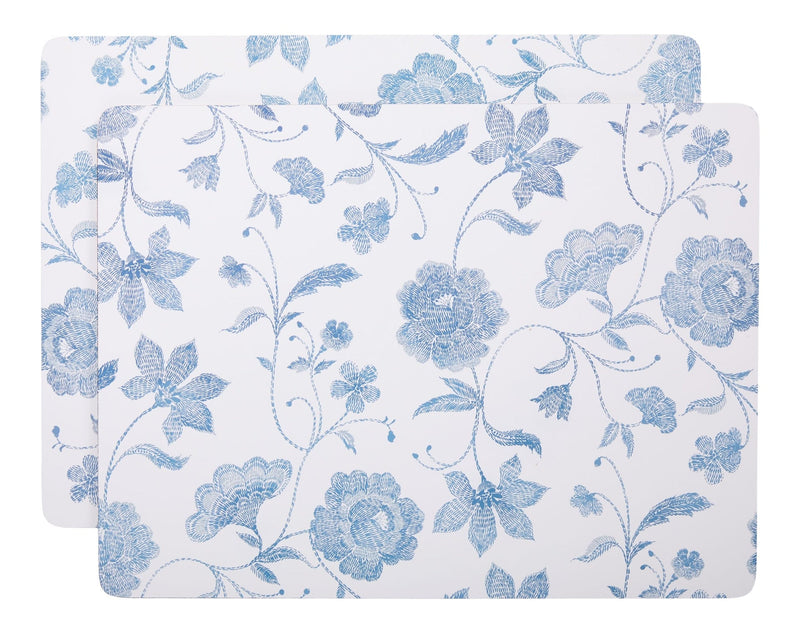 CANVAS Blue Floral Rectangle Cork Placemat Set, Multi-Coloured, 11-in x 15-in, 2-pk D0