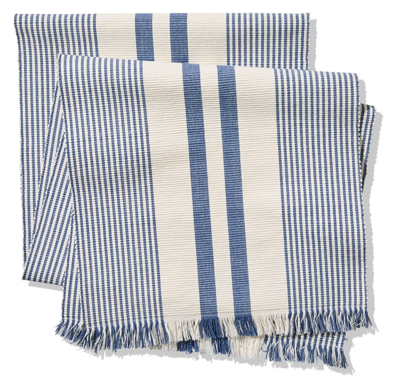 CANVAS Blue Ribbed Rectangular Cotton Table Runner, 84-in x 15-in M9