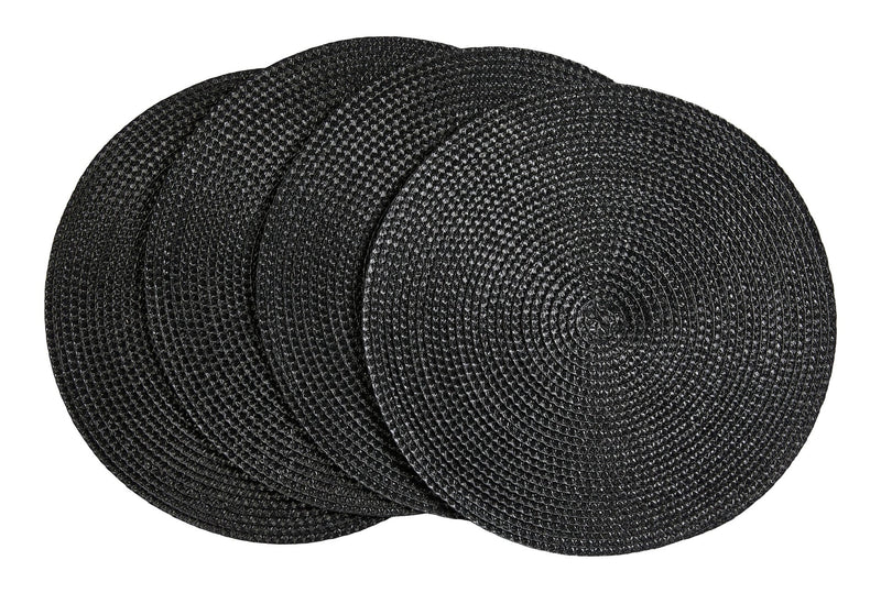CANVAS Braided Round Placemats, Black, 15-in Diameter, 4-pk C2