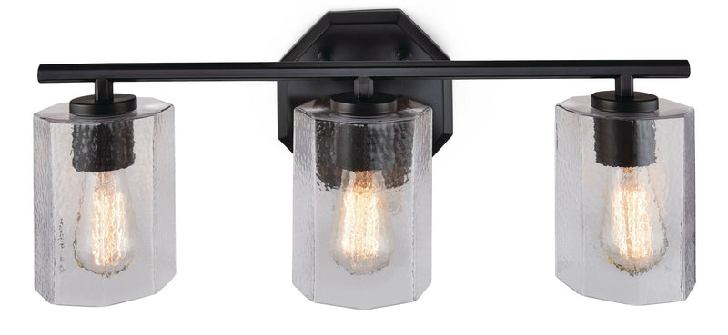 CANVAS Bridgewater 3-Light Vanity Light Fixture with Rippled Glass Shade, Black L8
