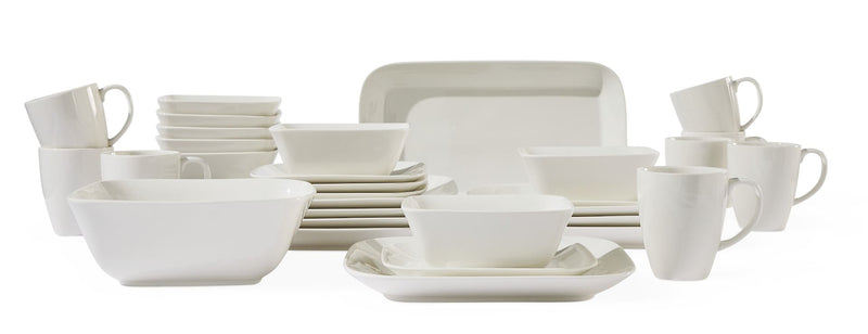 CANVAS Cornerbrook Square Stoneware Dinnerware Set with Serveware, Serves 8, 34-pc, Warm White J6