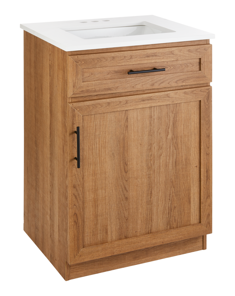 CANVAS Danville Single Door Single Sink Stone Top Bathroom Vanity, Honey Oak, 24-in L2