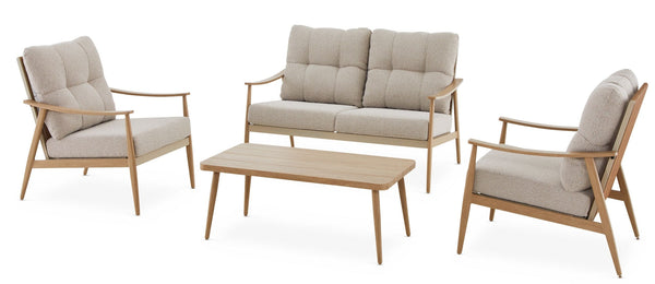 CANVAS Elmvale Outdoor Patio Conversation Set with Rattan Back and Tufted Cushions, Tan, 4-pc I9