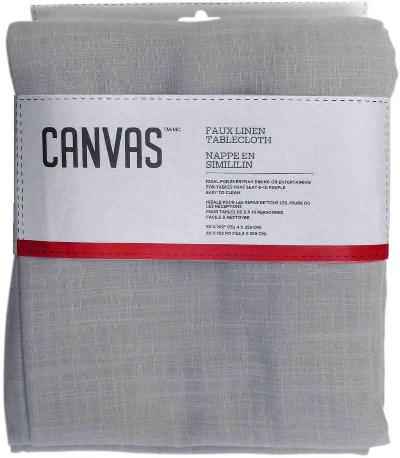 CANVAS Faux Linen Rectangle Tablecloth, 60-in x 102-in, Light Grey E5