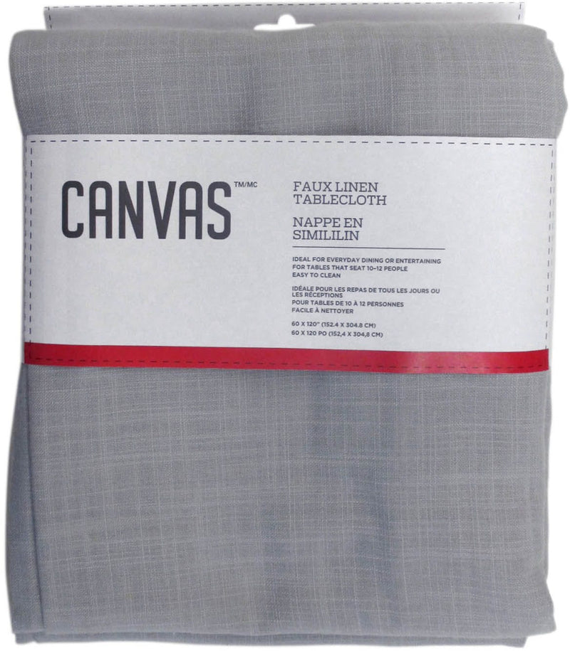 CANVAS Faux Linen Rectangle Tablecloth, 60-in x 120-in, Light Grey W3