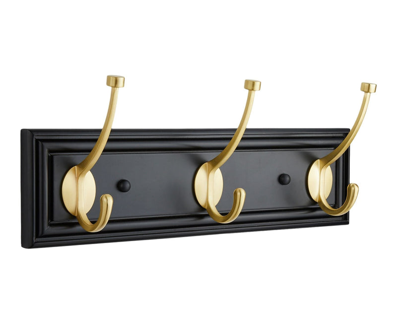 CANVAS Galena Stainless Steel 3-Hook Rail, Black/Brass, 16-in Q8