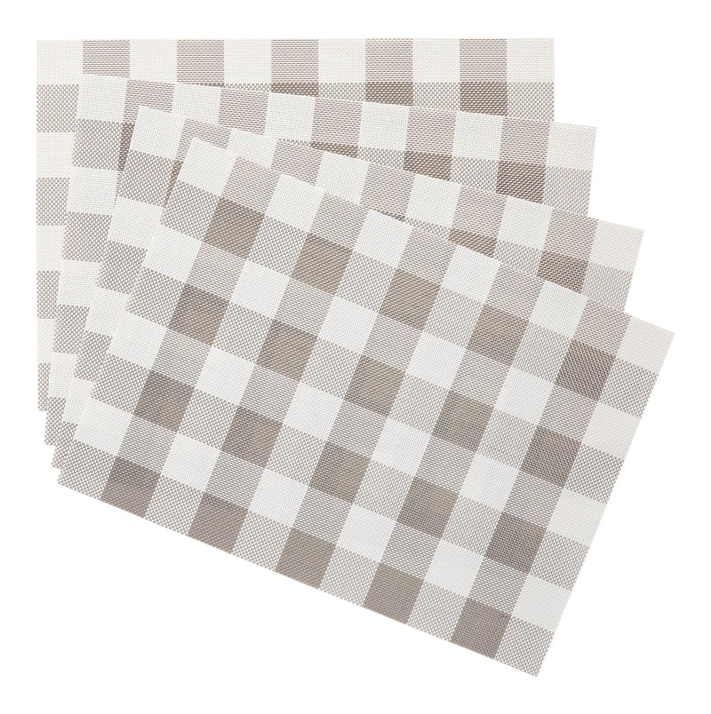 CANVAS Gingham Plaid Checkered Rectangle Placemat, Silver/Ivory, 13-in x 18-in, 4-pk K3
