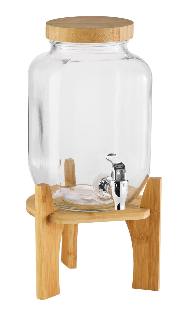 CANVAS Glass Drink Dispenser, 4-L, with Bamboo Stand & Lid M1
