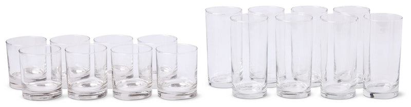 CANVAS Heavy Base Glassware Tumbler Set, Clear, 11 oz & 15 oz, 16-pc N8