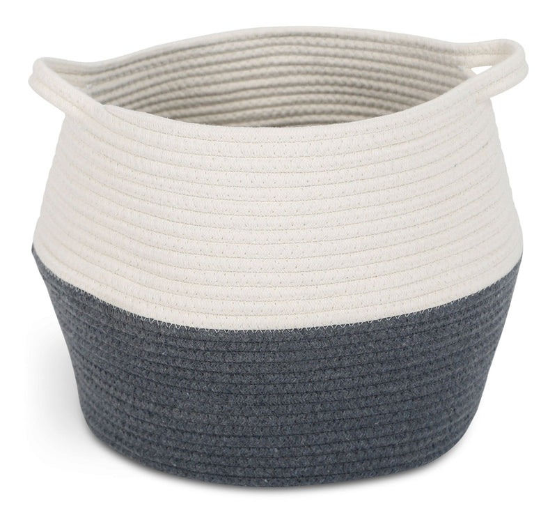 CANVAS Henley Round Rope Basket, White/Grey, 12.6 x 12.6 x 11.8-in H1