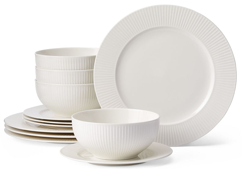 CANVAS Highbury Ribbed New Bone Dinnerware Set, Serves 4, 12-pc, White O9