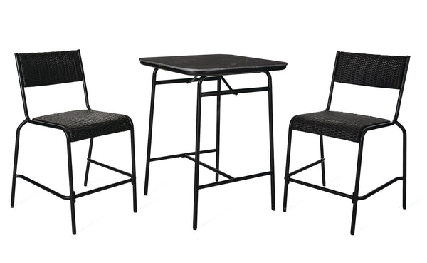 CANVAS Kensington Outdoor Patio High Dining Set with Stone Table Top, Black, 3-pc H6