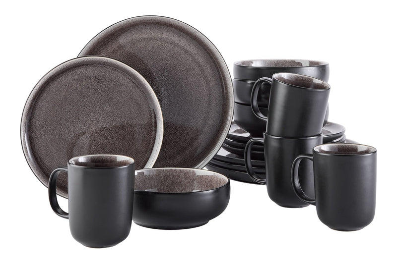 CANVAS Kenway Stoneware Dinnerware Set, Serves 4, 16-pc, Matte Black & Taupe Reactive Glaze P5
