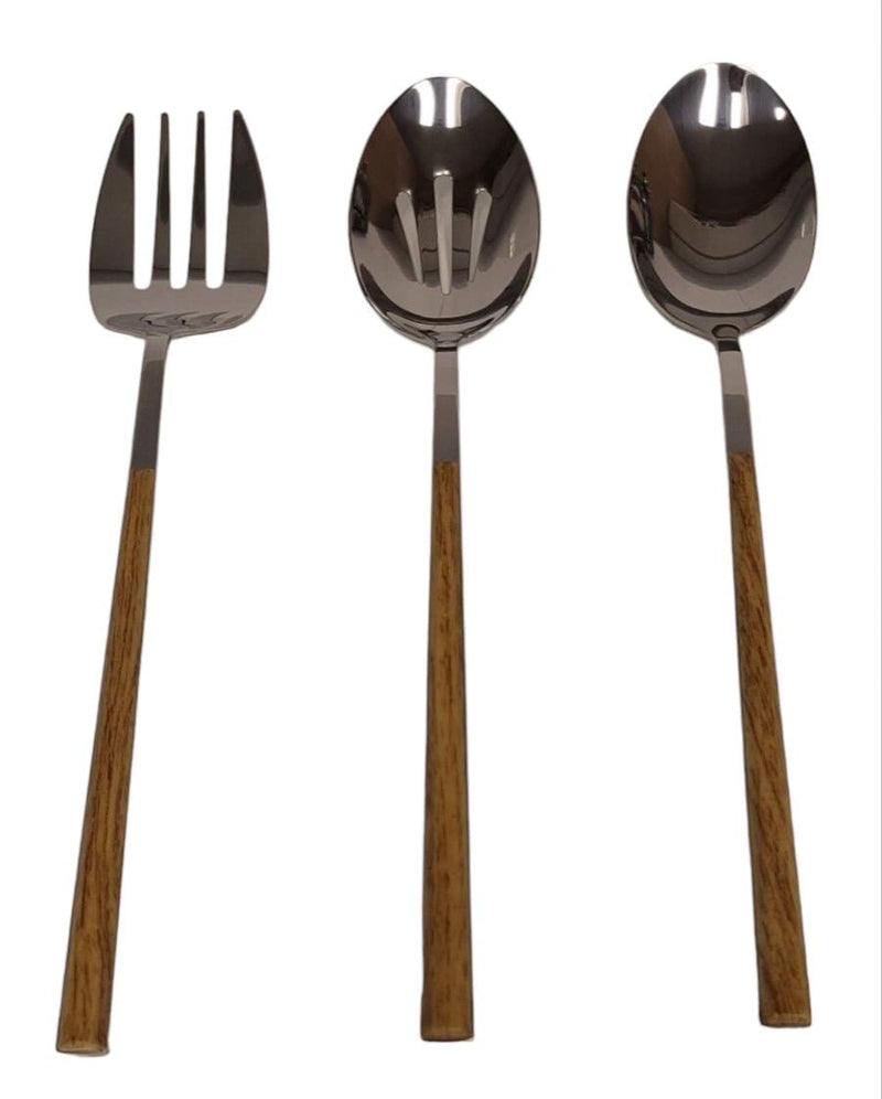 CANVAS Kin Stainless Steel Serving Set with Faux Wood Finish, 3-pc J4