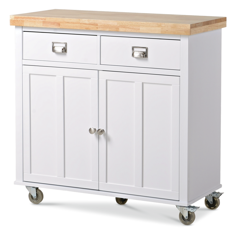 CANVAS Mayfield Wood Top Kitchen Utility Storage Cart/Island With Locking Wheels, White V6