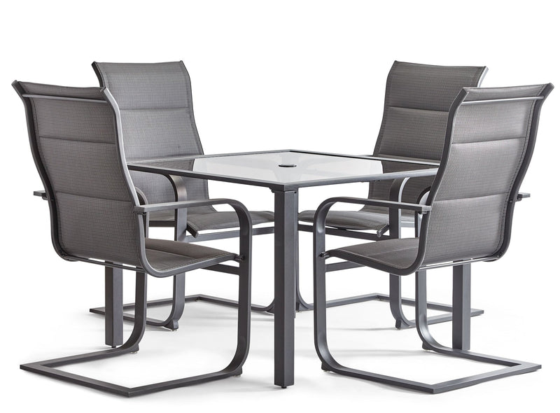 CANVAS Minden Steel Outdoor Patio Dining Set with Glass Top Table, Grey, 5-pc R5