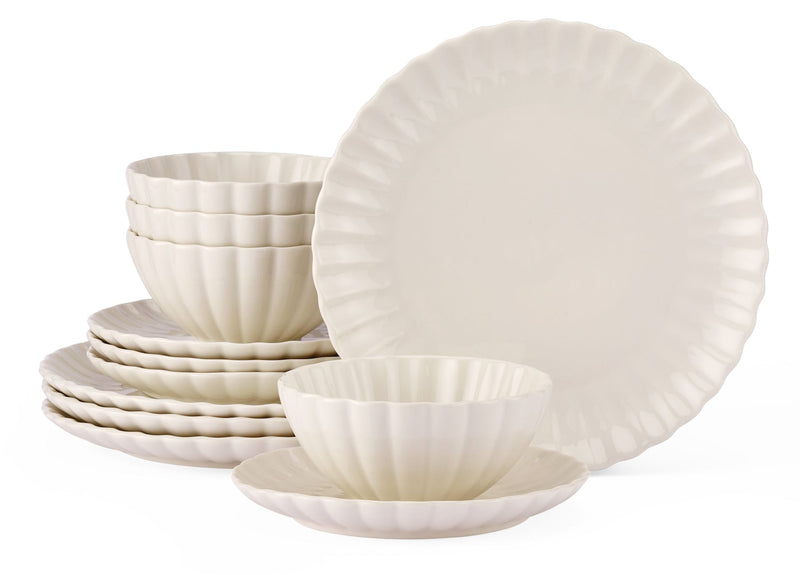 CANVAS Odessa Scalloped Porcelain Dinnerware Set, 12-pc, White B7