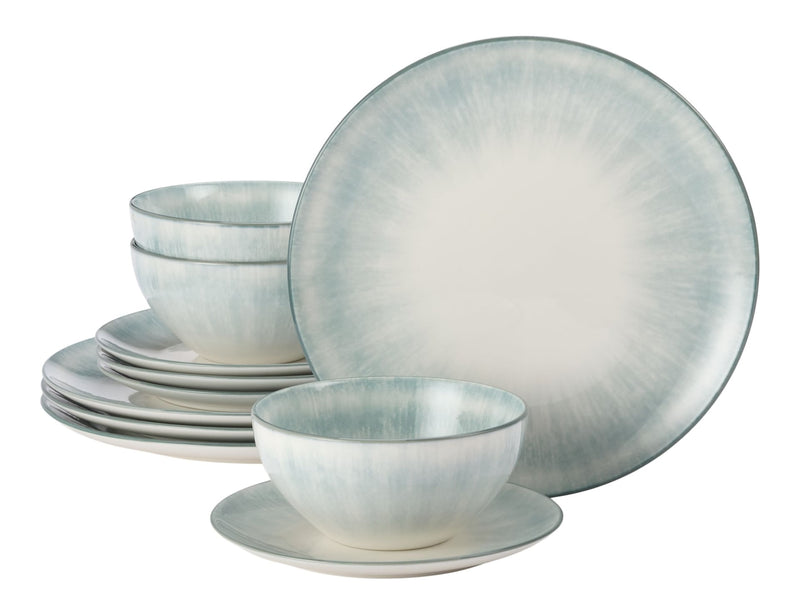 CANVAS Porcelain Dinnerware Set, Serves 4, 12-pc, Sage Green Pad Print W5