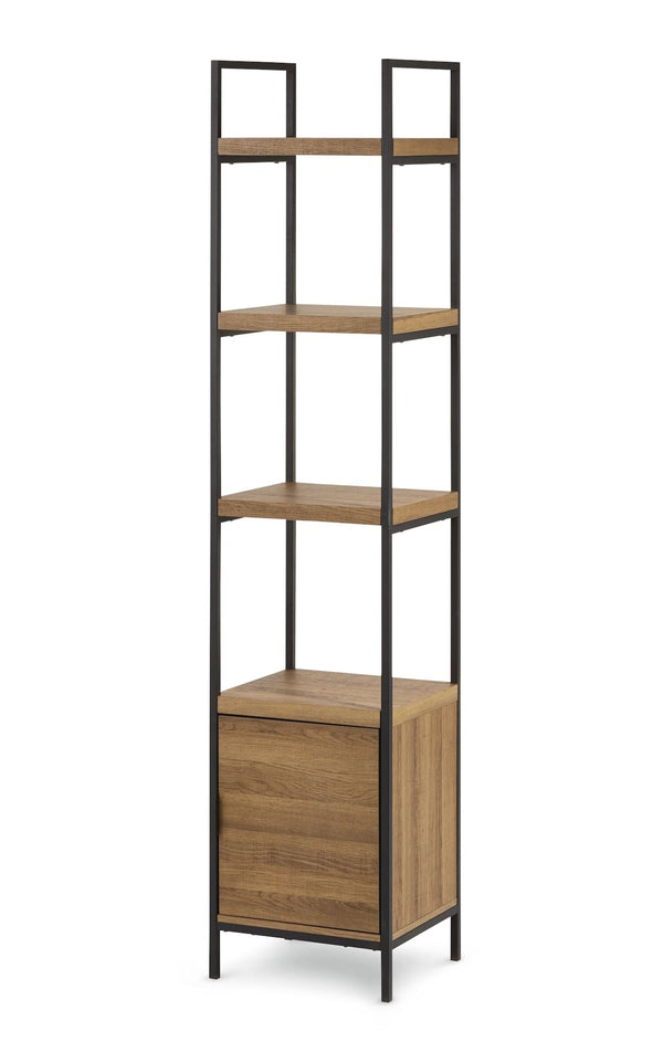 CANVAS Robson 4-Tier Metal Frame Narrow Bookcase With Storage Door, Oak Finish S3