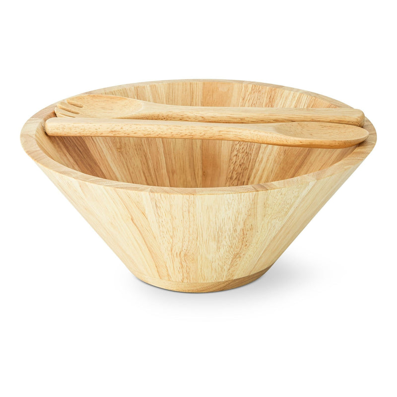 CANVAS Rubberwood Tapered Salad Bowl & Servers, Tan O1