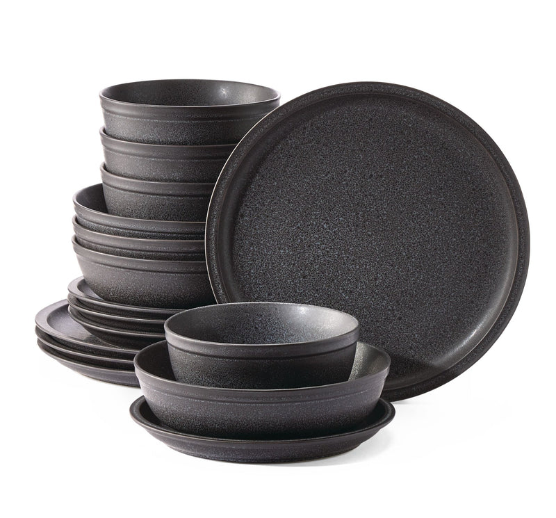 CANVAS Varennes Stoneware Dinnerware Set, Serves 4, 16-pc, Black Reactive Glaze K9