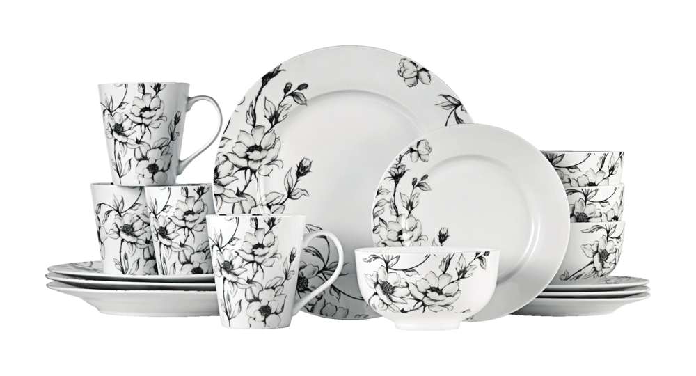 CANVAS Wild Rose Porcelain Dinnerware Set, Serves 4, 16-pc, White