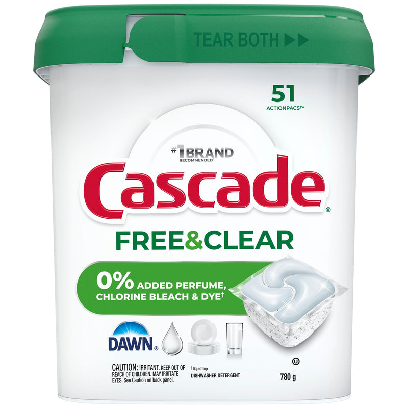 Cascade Free & Clear ActionPacs Dishwasher Detergent Pods, Unscented, 51-pk O0