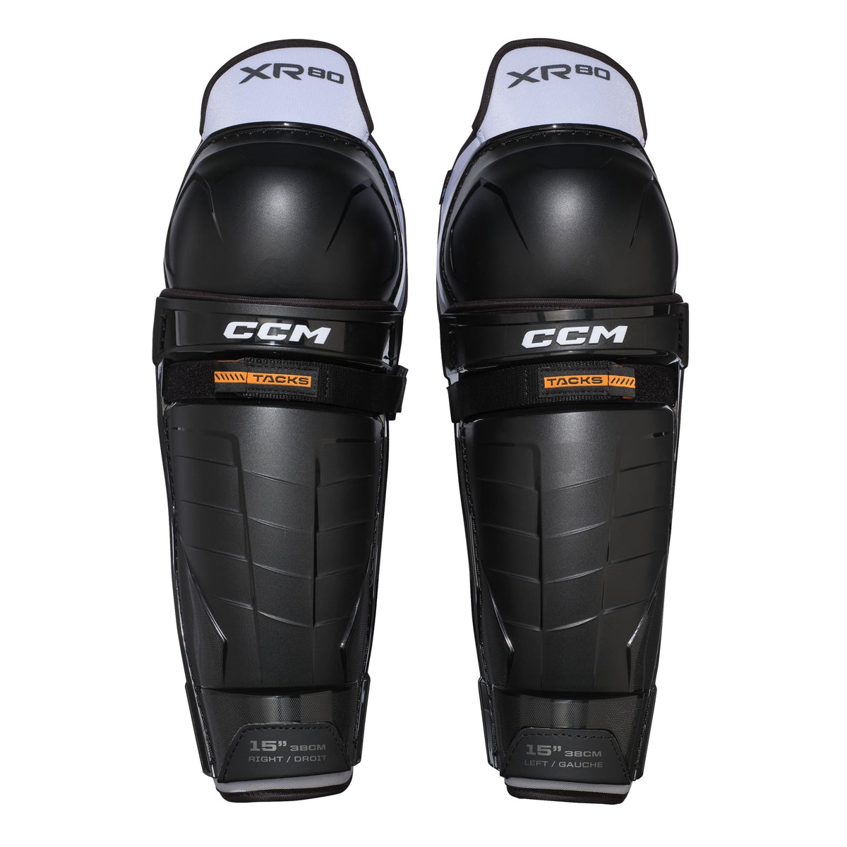 CCM Tacks XR80 Hockey Shin Guards, Junior, Black/White, Assorted Sizes