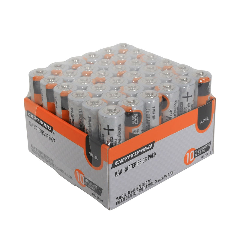 Certified AAA Alkaline Battery Set, All Purpose, Long Shelf Life, 36-pk P0
