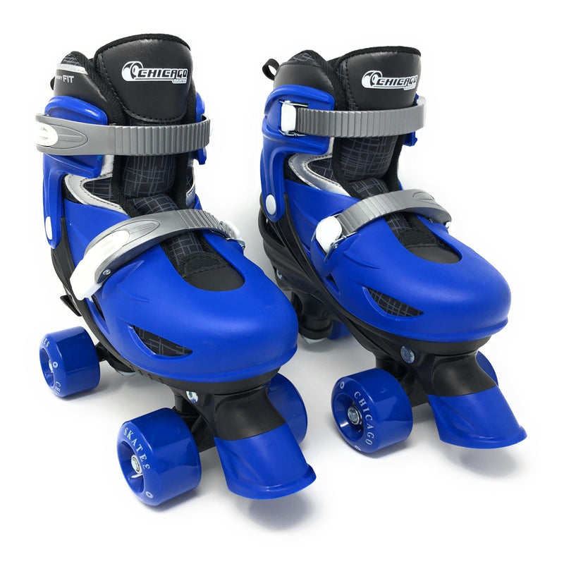 Chicago Skates Kids' Adjustable Quad Rollerblades Bundle, Blue R8