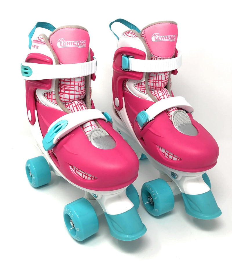 Chicago Skates Kids' Adjustable Quad Rollerblades Bundle, Pink B8