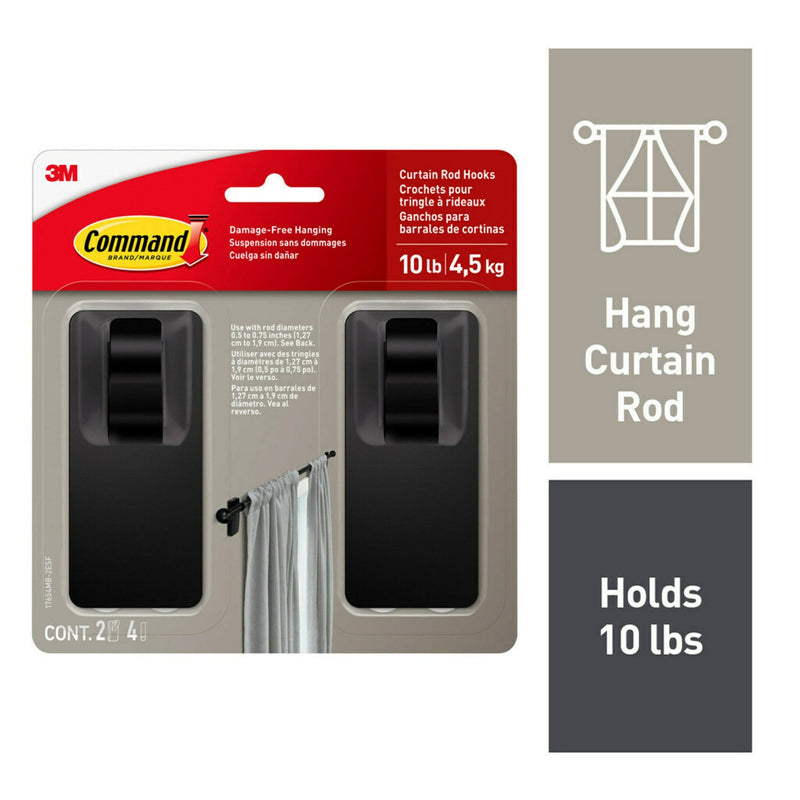 Command 2-Piece 10-lb Matte Black Damage Free Curtain Rod Hooks I8