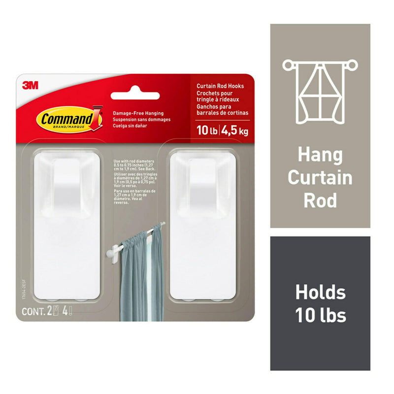 Command 2-Piece 10-lb Matte White Damage Free Curtain Rod Hooks Q5