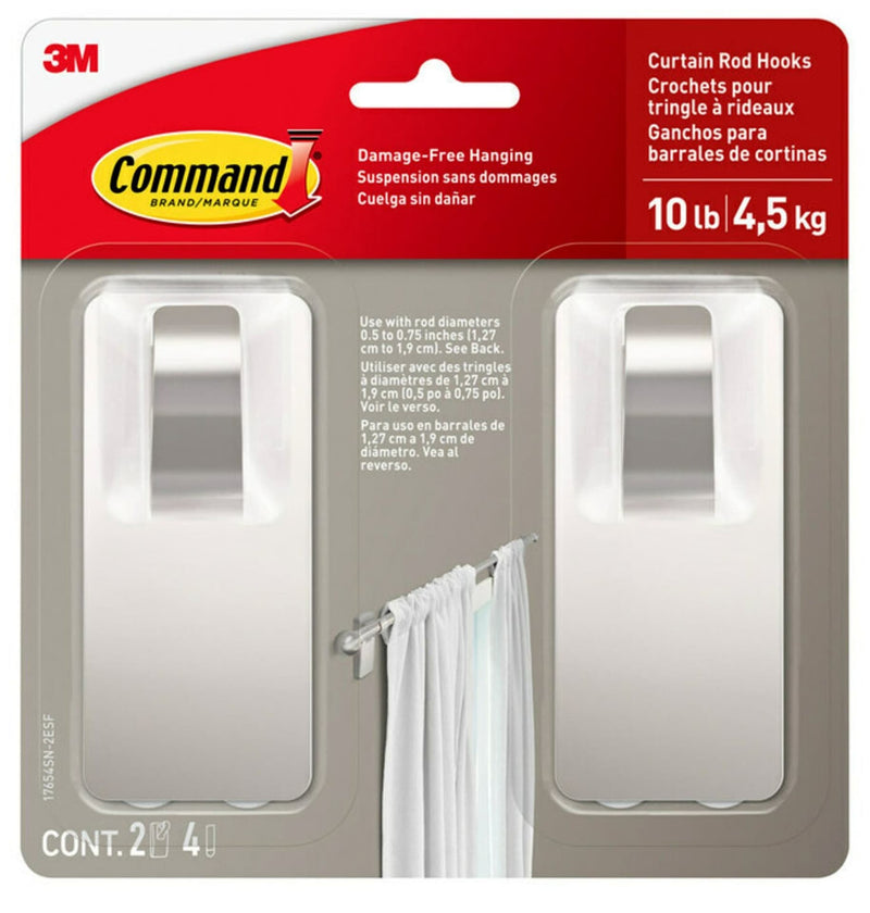 Command 2-Piece 10-lb Satin Nickel Damage Free Curtain Rod Hooks V5