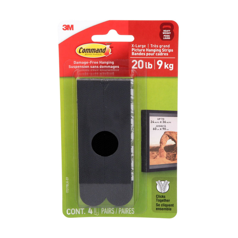 Command 20-lb Black Picture Hanging Strips, 17217BLK-EF | 4 Pairs, X-Large Strips W1