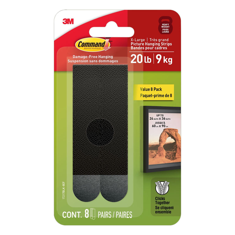 Command 20-lb Black Picture Hanging Strips Value Pack, 17217BLK-8EF | 8 Pairs, X-Large Strips D3