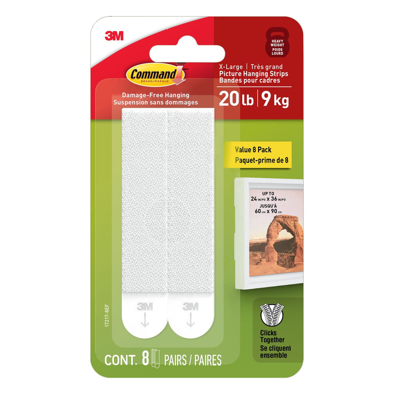 Command 20-lb White Picture Hanging Strips Value Pack, 17217-8EF | 8 Pairs, X-Large Strips Y8