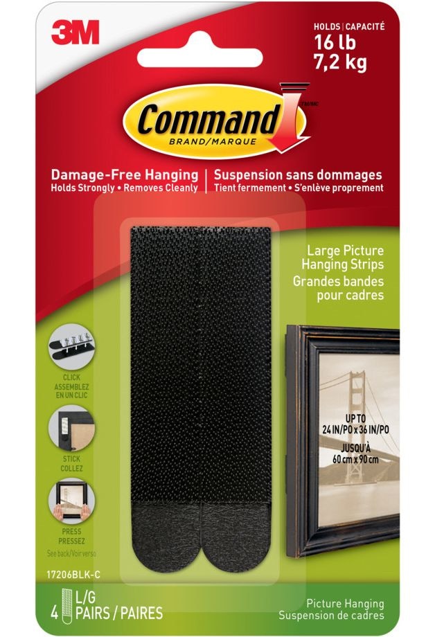 Command Large Adhesive Picture Hanging Strips, Black, 16-lbs, 4 Strips per Pack R0