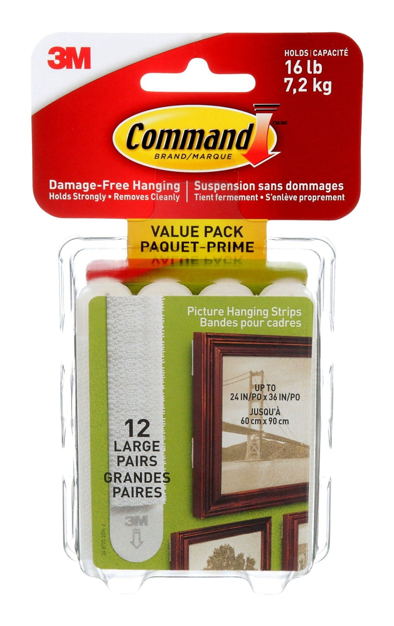 Command Large Adhesive Picture Hanging Strips Value Pack, White, 16-lbs, 12 Strips per Pack J2