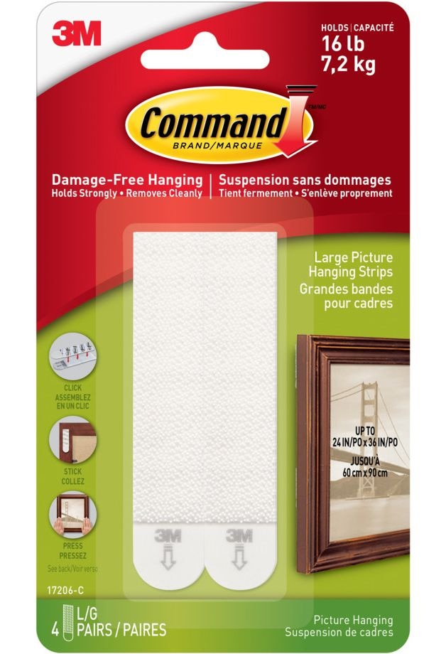 Command Large Adhesive Picture Hanging Strips, White, 16-lbs, 4 Strips per Pack C0