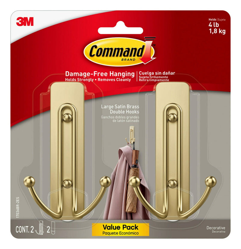 Command Large Satin Brass Hooks T4