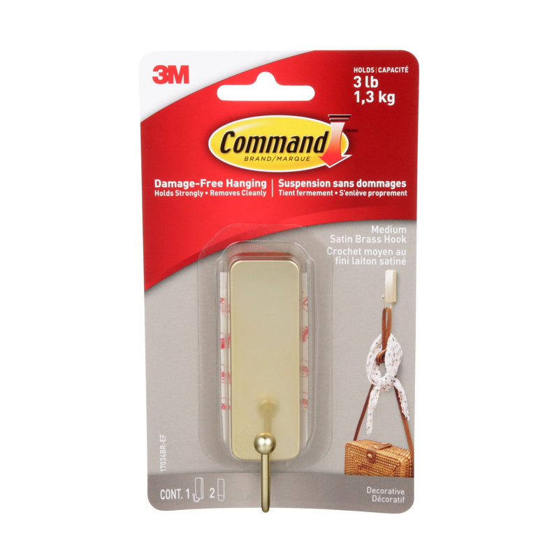Command Medium Satin Brass Hook M8